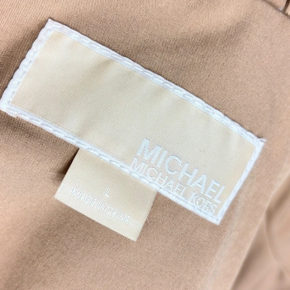 Michael Kors Tan Hooded Zip Up Trench Coat Jacket Size Large Classic Chic Winter